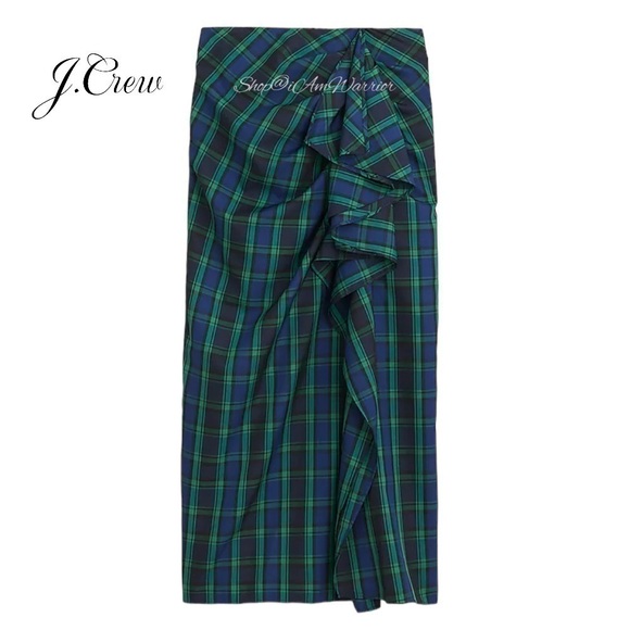 J.Crew NWT evergreen tartan ruffle midi/maxi skirt *shop@iamwarrior - Picture 3 of 11